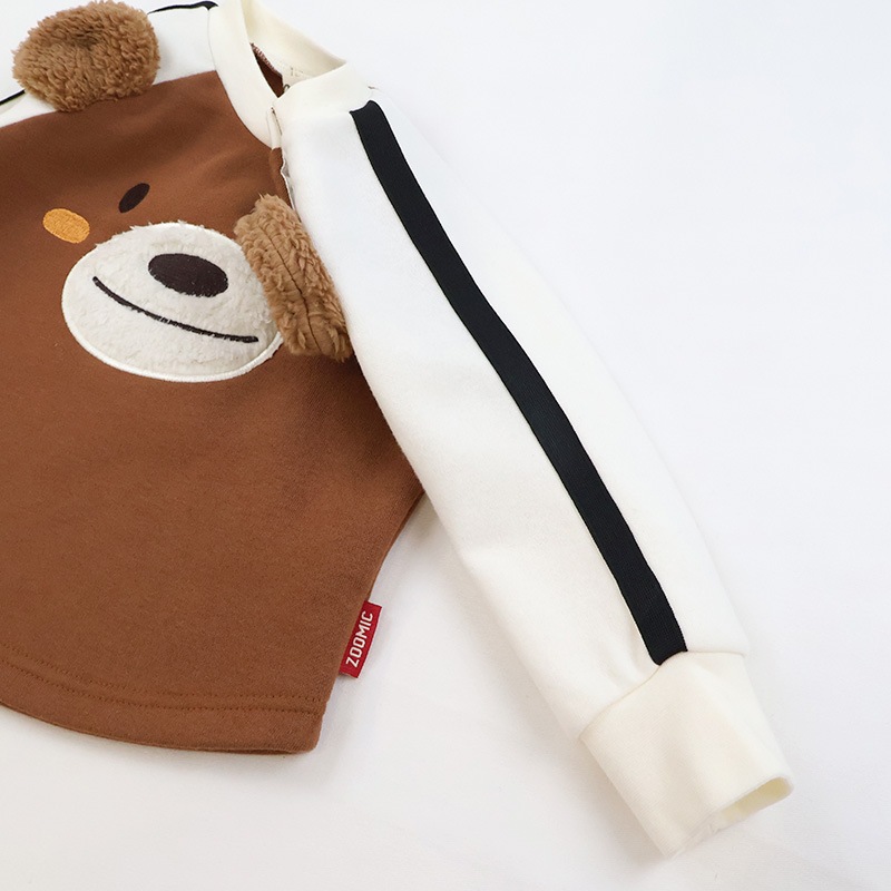 キッズ トレーナー 耳付き 裏起毛 起毛あり 長袖 スウェット プリント 切替 袖リブ アニマル 動物 くま クマ パンダ 男の子 女の子 ( 80-130cm )【 ZOOMIC ズーミック 】 ベビー トップス カットソー パイル 肩ボタン キャラクター 80cm 90cm 95cm 100cm 110cm 120cm 130cm