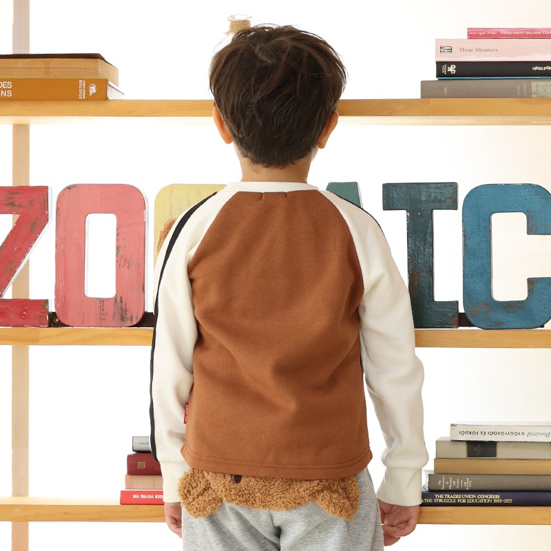 キッズ トレーナー 耳付き 裏起毛 起毛あり 長袖 スウェット プリント 切替 袖リブ アニマル 動物 くま クマ パンダ 男の子 女の子 ( 80-130cm )【 ZOOMIC ズーミック 】 ベビー トップス カットソー パイル 肩ボタン キャラクター 80cm 90cm 95cm 100cm 110cm 120cm 130cm