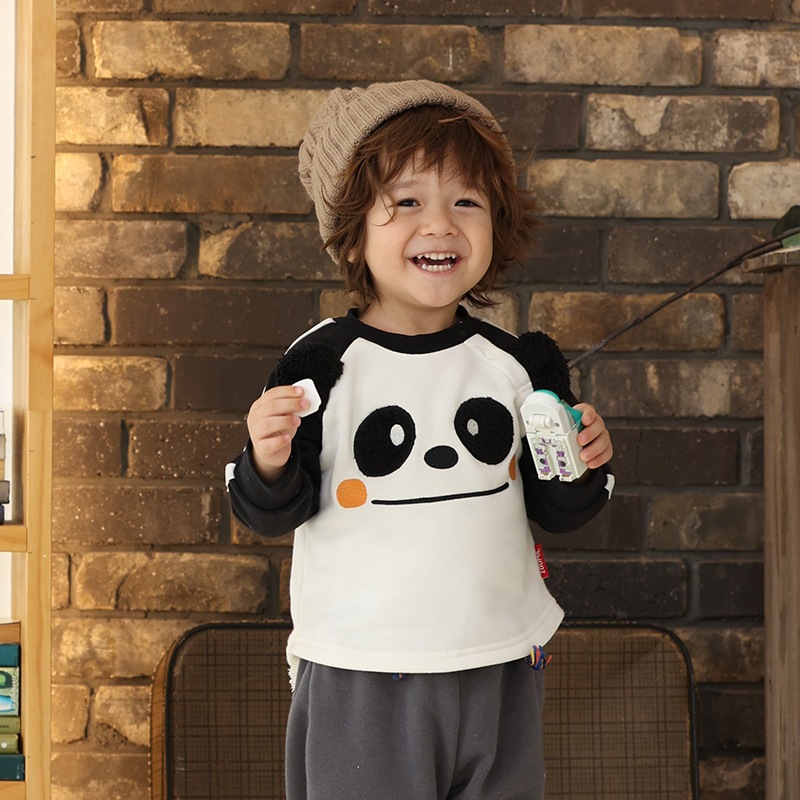 キッズ トレーナー 耳付き 裏起毛 起毛あり 長袖 スウェット プリント 切替 袖リブ アニマル 動物 くま クマ パンダ 男の子 女の子 ( 80-130cm )【 ZOOMIC ズーミック 】 ベビー トップス カットソー パイル 肩ボタン キャラクター 80cm 90cm 95cm 100cm 110cm 120cm 130cm