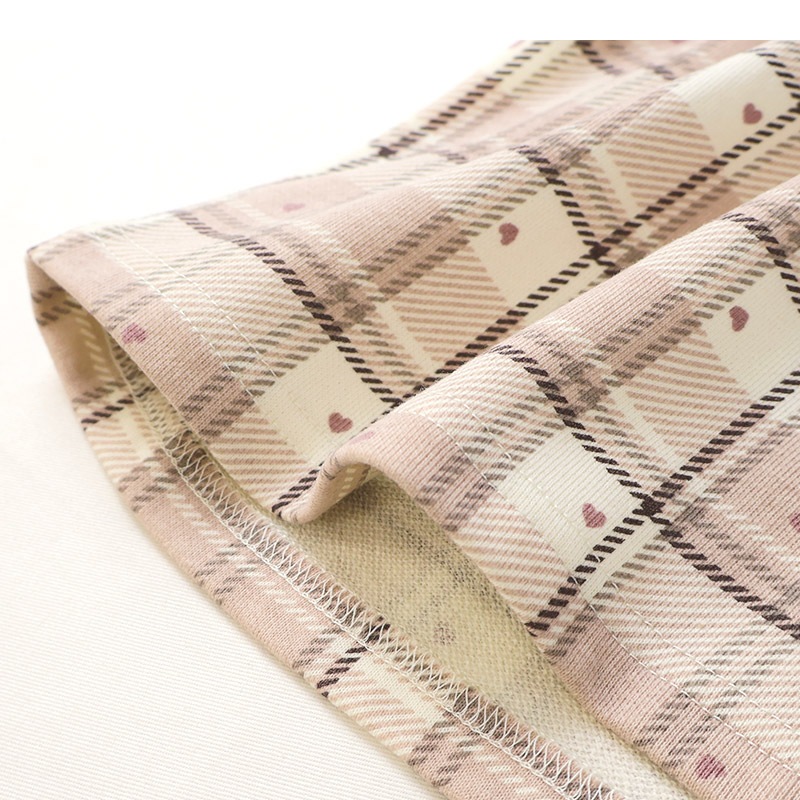 ガールズ ロンT チェック柄 長袖 Tシャツ ミニ裏毛 テレコ トップス チャーム付き 女の子 キッズ ベビー ( 80-130cm )【 UZULAND ウズランド 】 カットソー チュニック ブラウス 重ね着風 くすみカラー ピンク アイボリー 秋物 80cm 90cm 95cm 100cm 110cm 120cm 130cm