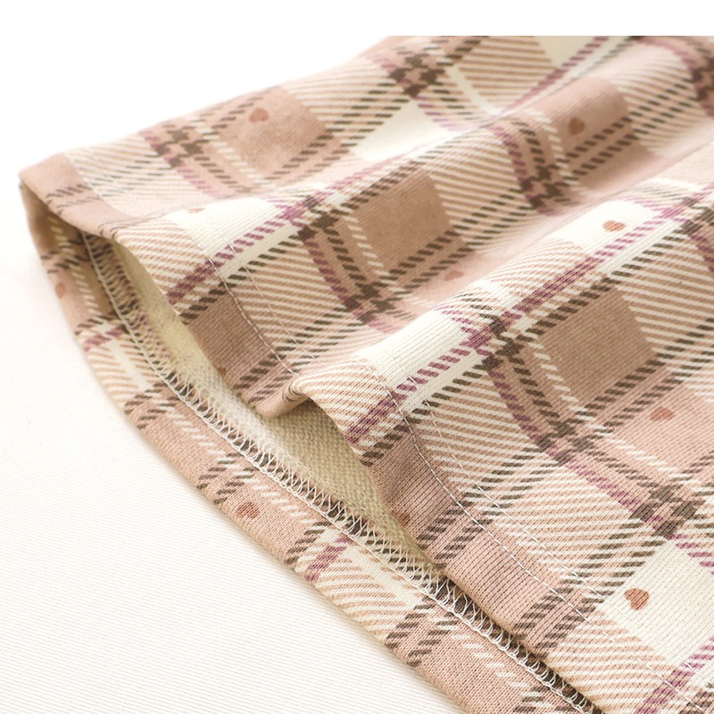 ガールズ ロンT チェック柄 長袖 Tシャツ ミニ裏毛 テレコ トップス チャーム付き 女の子 キッズ ベビー ( 80-130cm )【 UZULAND ウズランド 】 カットソー チュニック ブラウス 重ね着風 くすみカラー ピンク アイボリー 秋物 80cm 90cm 95cm 100cm 110cm 120cm 130cm