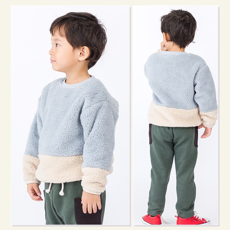 フリース キッズ トレーナー トップス 長袖 ( 80-130cm ) 【 GrinLab グリンラボ 】 子供服 ベビー スウェット クレイジー 配色 80 90 95 100 110 120 130 プルオーバー 厚手 もこもこ マイクロファイバーフリース ボア 切替 通園 通学 