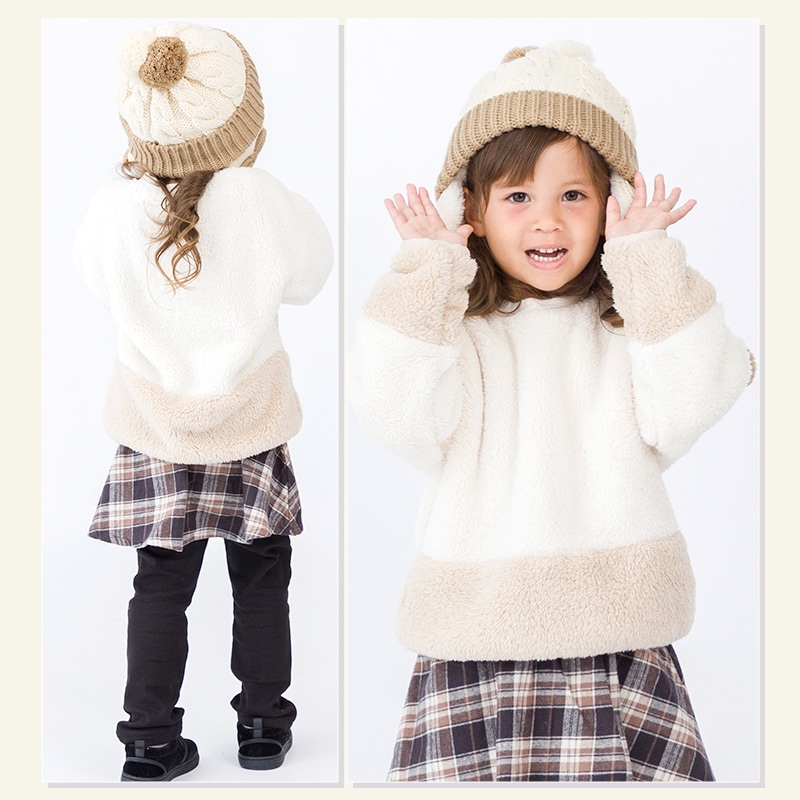 フリース キッズ トレーナー トップス 長袖 ( 80-130cm ) 【 GrinLab グリンラボ 】 子供服 ベビー スウェット クレイジー 配色 80 90 95 100 110 120 130 プルオーバー 厚手 もこもこ マイクロファイバーフリース ボア 切替 通園 通学 