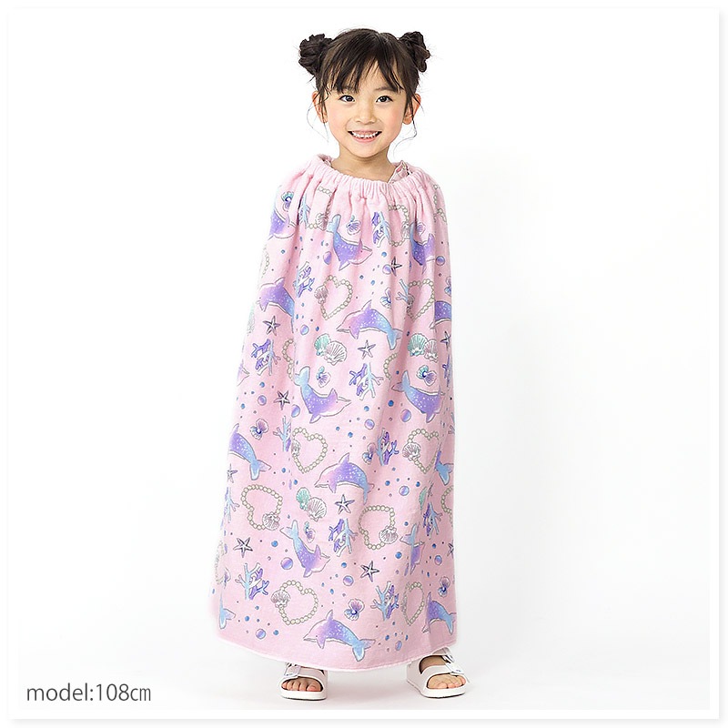 【 送料無料 】 ラップタオル 女の子 80cm 綿100％ ネームタグ付 巻きタオル まきタオル 水着用品 プールタオル ユニコーン ドルフィン イルカ ハート レモン アニマル フルーツ スイカ キッズ 子供 着替え お風呂 スイミング 海水浴 夏 水遊び お名前タグ 可愛い