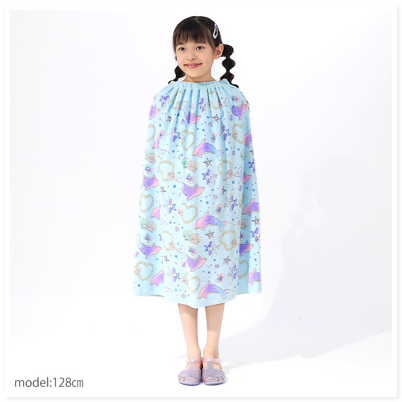 【 送料無料 】 ラップタオル 女の子 80cm 綿100％ ネームタグ付 巻きタオル まきタオル 水着用品 プールタオル ユニコーン ドルフィン イルカ ハート レモン アニマル フルーツ スイカ キッズ 子供 着替え お風呂 スイミング 海水浴 夏 水遊び お名前タグ 可愛い