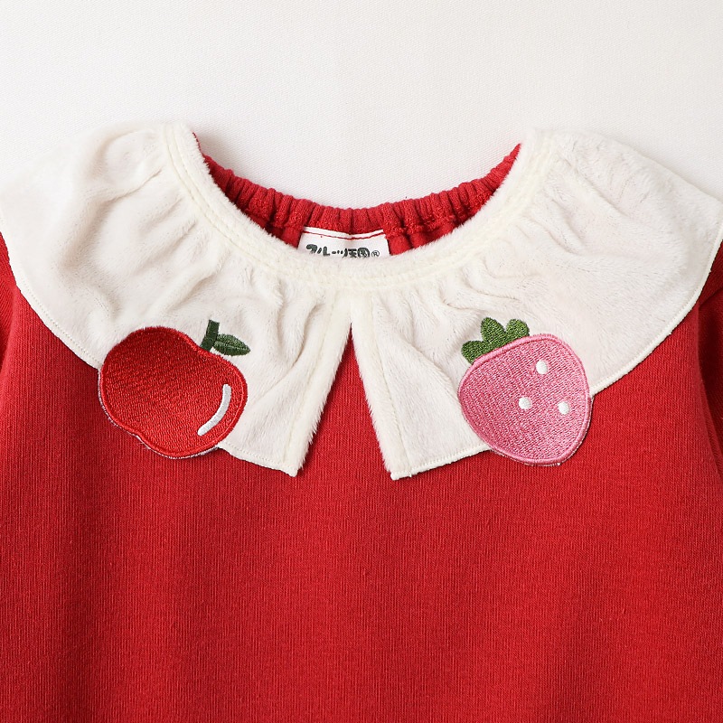 キッズ スウェットトレーナー 長袖 裏起毛 起毛あり フルーツ 襟付き 総柄 ベビー トップス 女の子 ガールズ【フルーツ天国】 林檎 リンゴ りんご 苺 いちご イチゴ くだもの 果物 可愛い かわいい お揃い ペア カットソー 起毛トリコット 暖かい 80 90 95 100 110 120 130