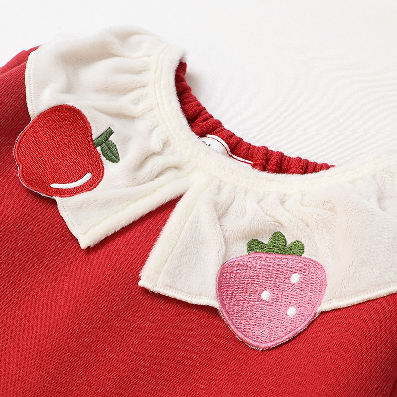 キッズ スウェットトレーナー 長袖 裏起毛 起毛あり フルーツ 襟付き 総柄 ベビー トップス 女の子 ガールズ【フルーツ天国】 林檎 リンゴ りんご 苺 いちご イチゴ くだもの 果物 可愛い かわいい お揃い ペア カットソー 起毛トリコット 暖かい 80 90 95 100 110 120 130