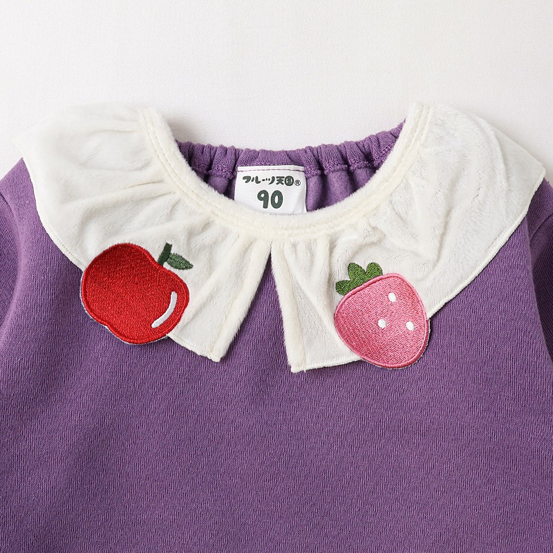 キッズ スウェットトレーナー 長袖 裏起毛 起毛あり フルーツ 襟付き 総柄 ベビー トップス 女の子 ガールズ【フルーツ天国】 林檎 リンゴ りんご 苺 いちご イチゴ くだもの 果物 可愛い かわいい お揃い ペア カットソー 起毛トリコット 暖かい 80 90 95 100 110 120 130