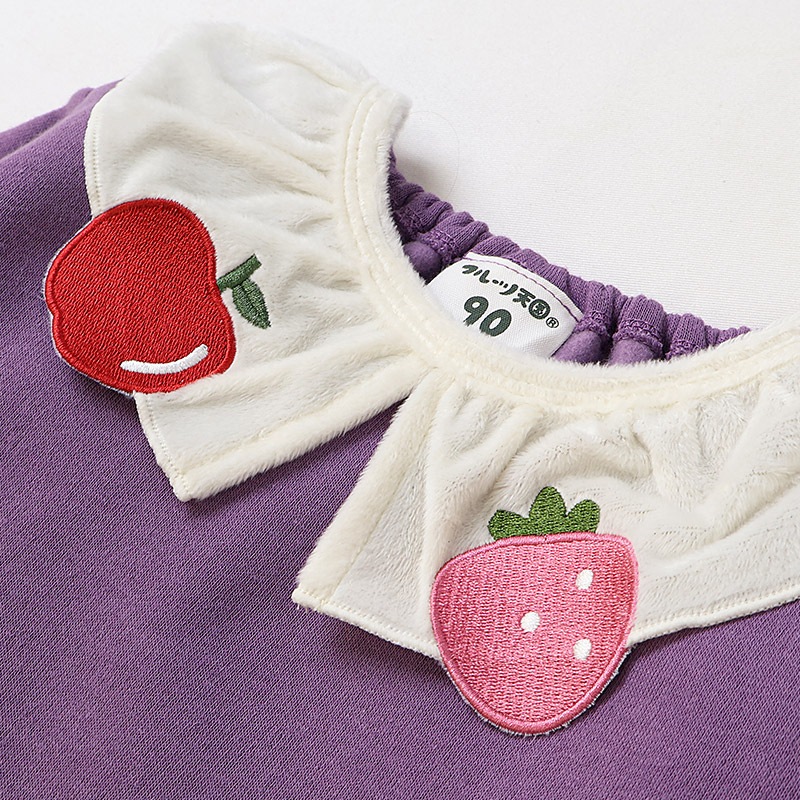 キッズ スウェットトレーナー 長袖 裏起毛 起毛あり フルーツ 襟付き 総柄 ベビー トップス 女の子 ガールズ【フルーツ天国】 林檎 リンゴ りんご 苺 いちご イチゴ くだもの 果物 可愛い かわいい お揃い ペア カットソー 起毛トリコット 暖かい 80 90 95 100 110 120 130