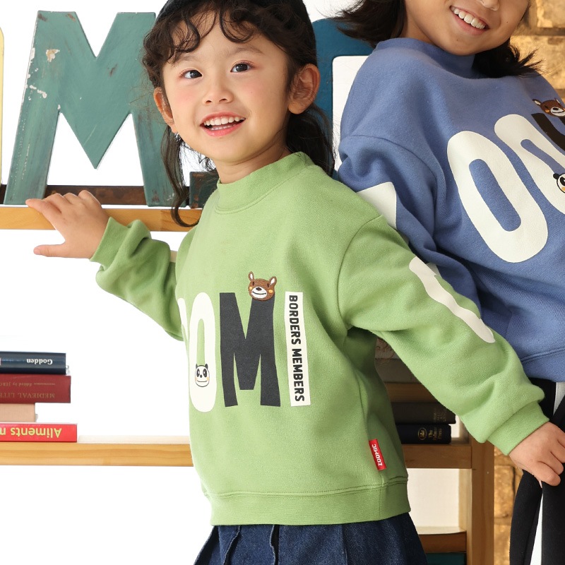 キッズ プリント トレーナー 裏起毛 起毛あり 長袖 スウェット ロゴ ビッグ 袖リブ アニマル 動物 くま パンダ 男の子 女の子 ( 80-130cm )【 ZOOMIC ズーミック 】 ベビー トップス カットソー パイル 丸首 肩ボタン キャラクター 80cm 90cm 95cm 100cm 110cm 120cm 130cm