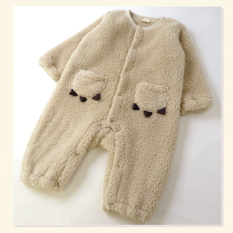 ベビー服 ロンパース 長袖 男の子 マイクロファイバーフリース カバーオール 恐竜 ダイナソー 前開き おくるみ ( 70-80cm ) 【 GrinLab グリンラボ 】 冬 ふわふわ ボアフリース フィットオール 着ぐるみ 女の子 ベビーウェア 70cm 80cm
