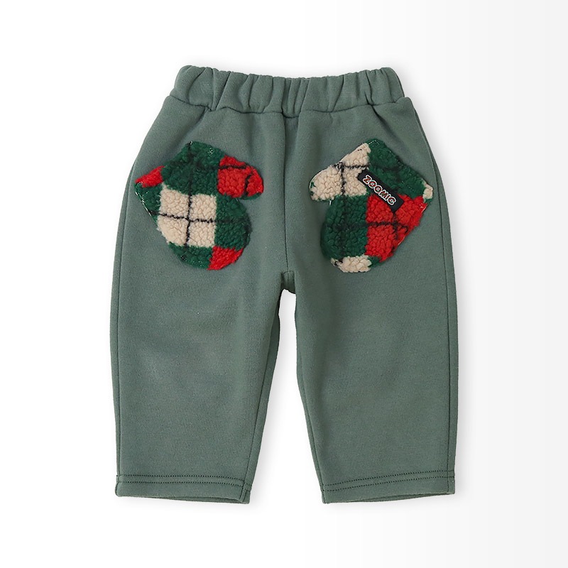 キッズ 10分丈パンツ スウェットパンツ 裏起毛 ポケット チェックボア クリスマスカラー 男の子 女の子 アニマル 動物 くま パンダ 【ZOOMIC ズーミック】 ベビー ストレッチ ズボン ボトムス 伸縮 ウエストゴム キャラ 80 90 95 100 110 120 130 ギフト プレゼント