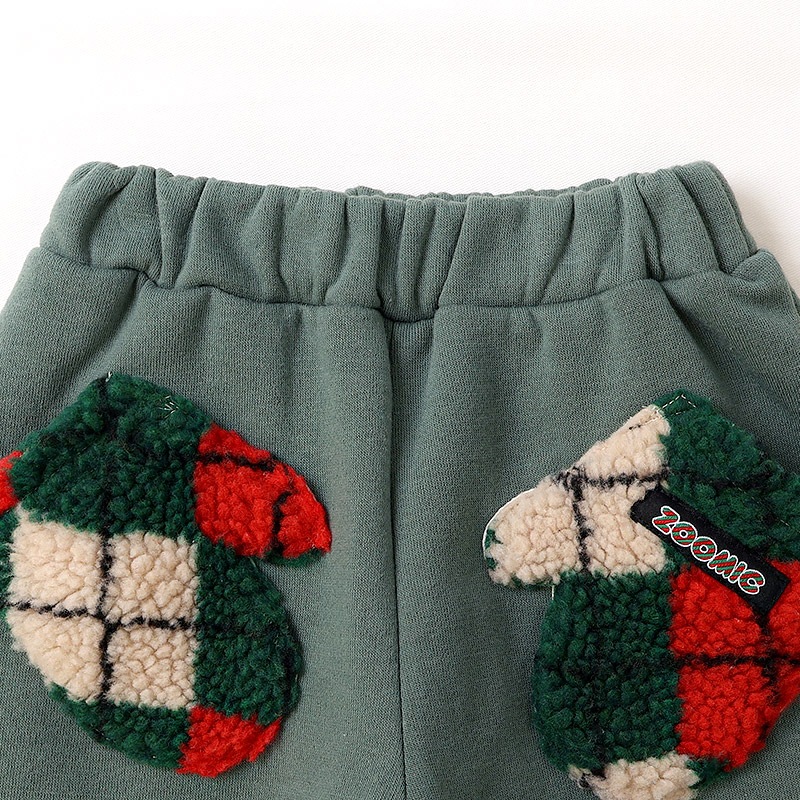 キッズ 10分丈パンツ スウェットパンツ 裏起毛 ポケット チェックボア クリスマスカラー 男の子 女の子 アニマル 動物 くま パンダ 【ZOOMIC ズーミック】 ベビー ストレッチ ズボン ボトムス 伸縮 ウエストゴム キャラ 80 90 95 100 110 120 130 ギフト プレゼント