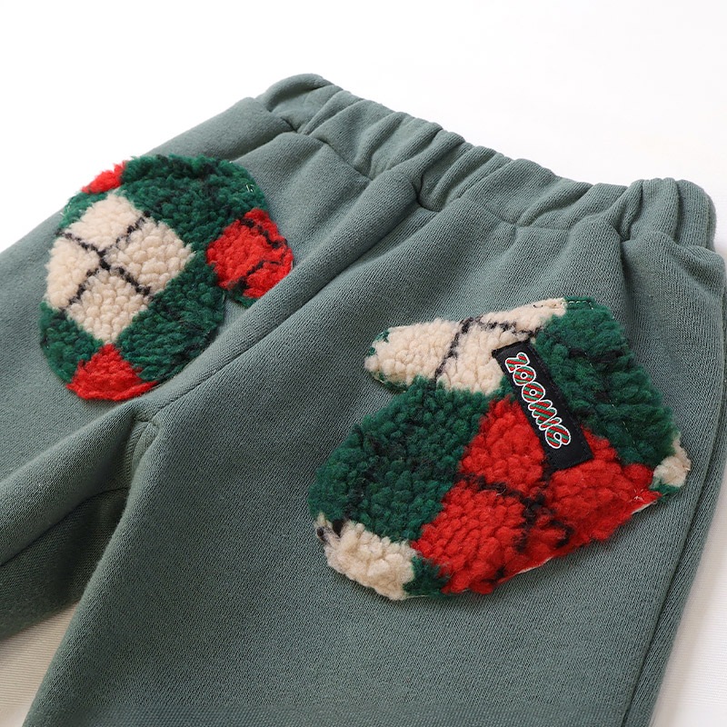 キッズ 10分丈パンツ スウェットパンツ 裏起毛 ポケット チェックボア クリスマスカラー 男の子 女の子 アニマル 動物 くま パンダ 【ZOOMIC ズーミック】 ベビー ストレッチ ズボン ボトムス 伸縮 ウエストゴム キャラ 80 90 95 100 110 120 130 ギフト プレゼント