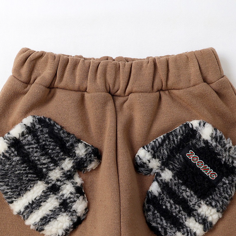 キッズ 10分丈パンツ スウェットパンツ 裏起毛 ポケット チェックボア クリスマスカラー 男の子 女の子 アニマル 動物 くま パンダ 【ZOOMIC ズーミック】 ベビー ストレッチ ズボン ボトムス 伸縮 ウエストゴム キャラ 80 90 95 100 110 120 130 ギフト プレゼント