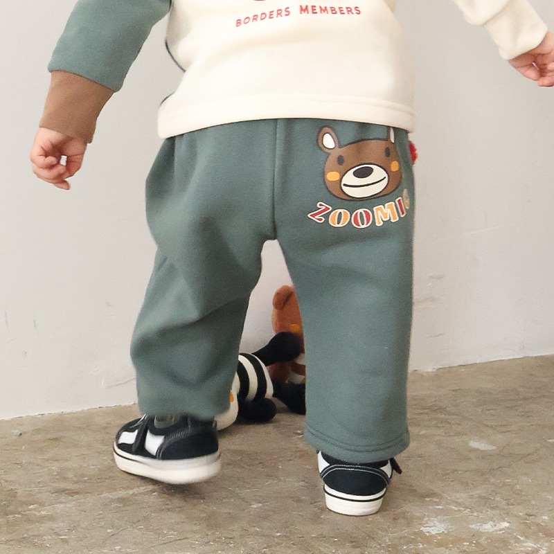 キッズ 10分丈パンツ スウェットパンツ 裏起毛 ポケット チェックボア クリスマスカラー 男の子 女の子 アニマル 動物 くま パンダ 【ZOOMIC ズーミック】 ベビー ストレッチ ズボン ボトムス 伸縮 ウエストゴム キャラ 80 90 95 100 110 120 130 ギフト プレゼント