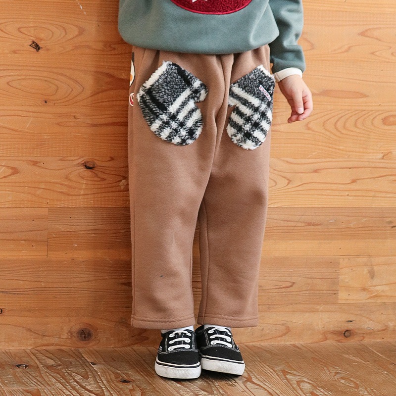 キッズ 10分丈パンツ スウェットパンツ 裏起毛 ポケット チェックボア クリスマスカラー 男の子 女の子 アニマル 動物 くま パンダ 【ZOOMIC ズーミック】 ベビー ストレッチ ズボン ボトムス 伸縮 ウエストゴム キャラ 80 90 95 100 110 120 130 ギフト プレゼント