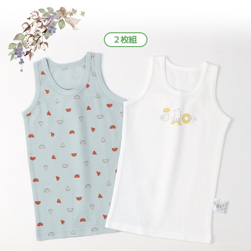 ベビー キッズ 肌着 2枚セット 鹿の子 凸凹編み ランニング ノースリーブ アンダーウェア 子供 ( 80-95cm ) ホワイト 白 無地 天然素材 綿100％ コットン オールシーズン 子供服 80cm 90cm 95cm 出産準備 出産祝い
