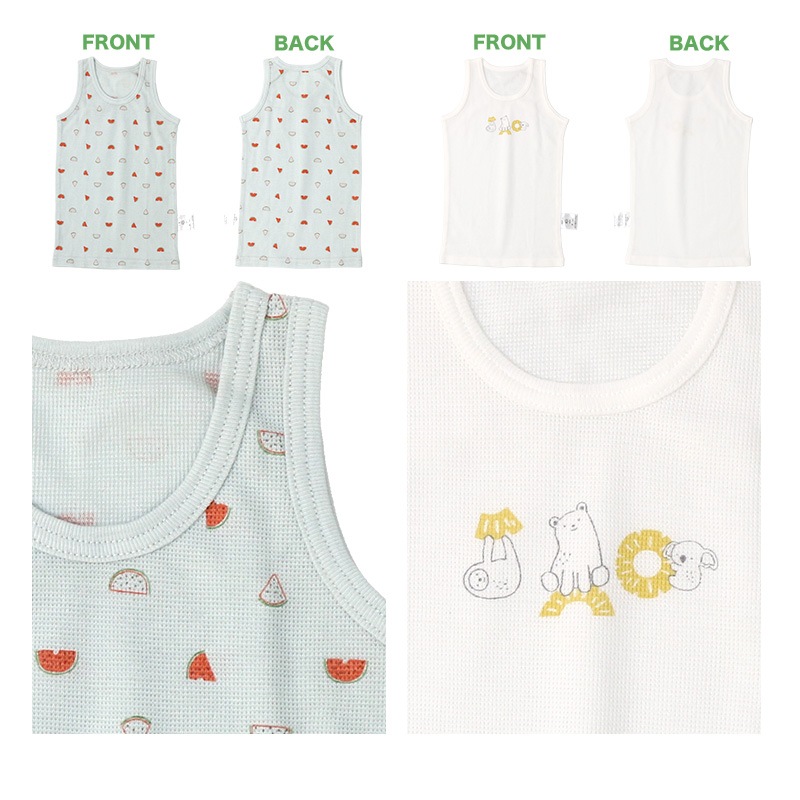 ベビー キッズ 肌着 2枚セット 鹿の子 凸凹編み ランニング ノースリーブ アンダーウェア 子供 ( 80-95cm ) ホワイト 白 無地 天然素材 綿100％ コットン オールシーズン 子供服 80cm 90cm 95cm 出産準備 出産祝い