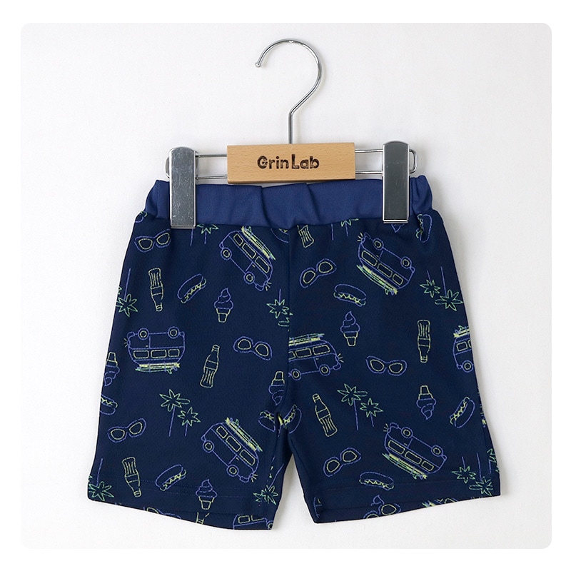 キッズ ボトムス 男の子 ハーフパンツ 総柄 メッシュ ポケット ( 80-130cm ) 【 GrinLab グリンラボ 】 半ズボン 子供服 ズボン ベビー服 かわいい 80cm 90cm 95cm 100cm 110cm 120cm 130cm