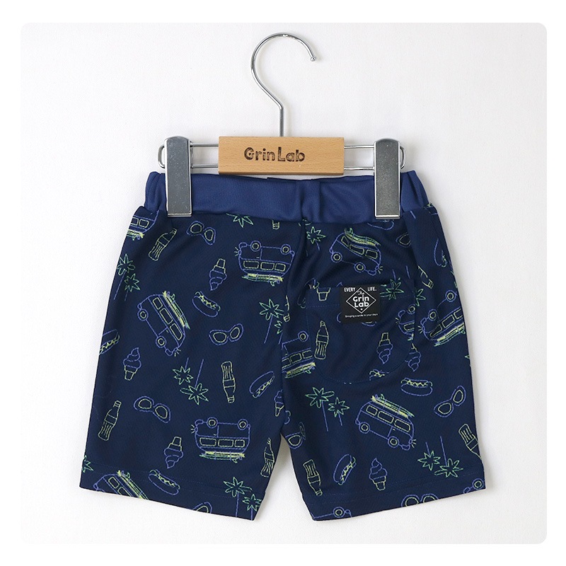 キッズ ボトムス 男の子 ハーフパンツ 総柄 メッシュ ポケット ( 80-130cm ) 【 GrinLab グリンラボ 】 半ズボン 子供服 ズボン ベビー服 かわいい 80cm 90cm 95cm 100cm 110cm 120cm 130cm