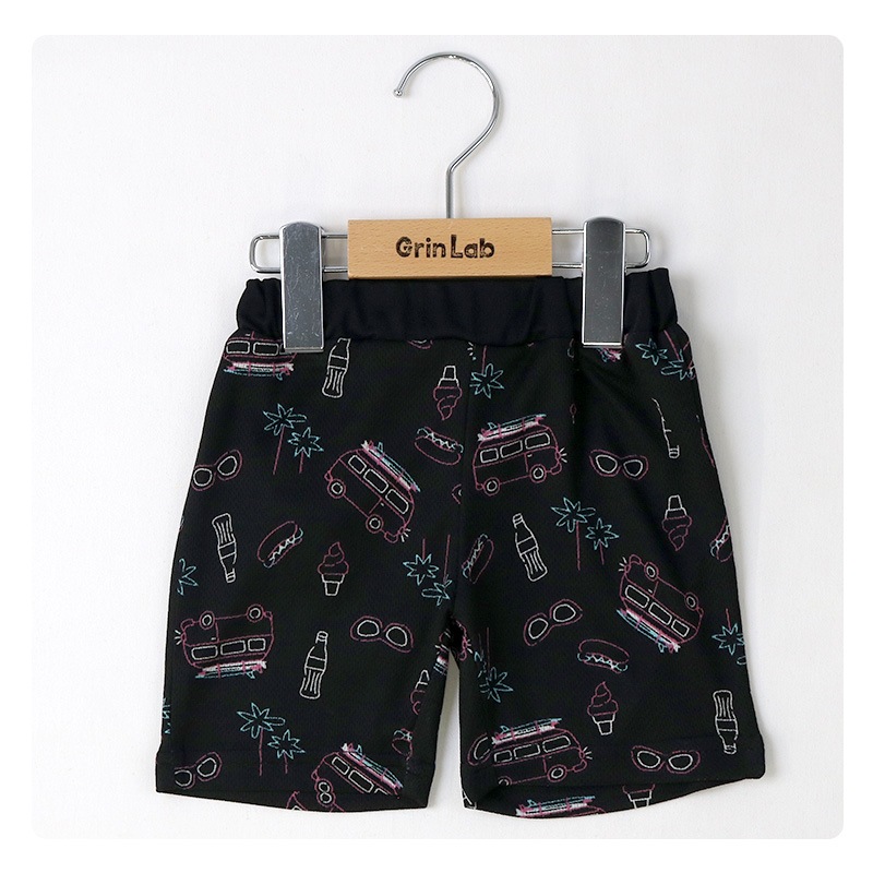 キッズ ボトムス 男の子 ハーフパンツ 総柄 メッシュ ポケット ( 80-130cm ) 【 GrinLab グリンラボ 】 半ズボン 子供服 ズボン ベビー服 かわいい 80cm 90cm 95cm 100cm 110cm 120cm 130cm
