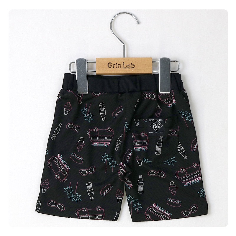 キッズ ボトムス 男の子 ハーフパンツ 総柄 メッシュ ポケット ( 80-130cm ) 【 GrinLab グリンラボ 】 半ズボン 子供服 ズボン ベビー服 かわいい 80cm 90cm 95cm 100cm 110cm 120cm 130cm