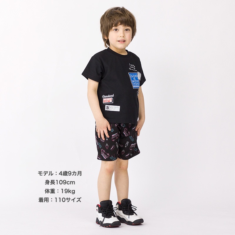 キッズ ボトムス 男の子 ハーフパンツ 総柄 メッシュ ポケット ( 80