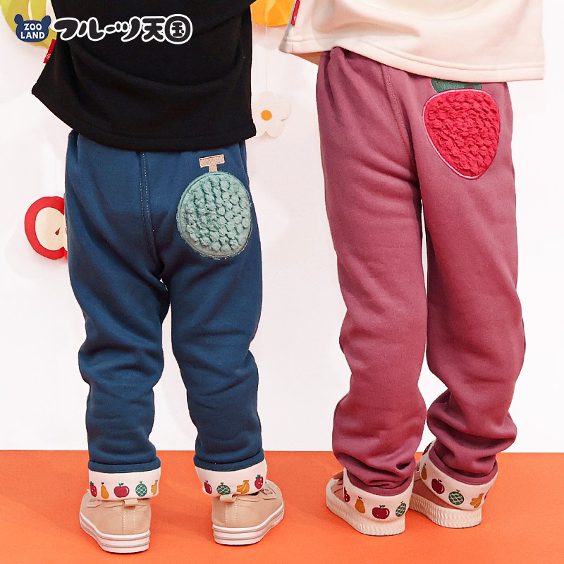 キッズ 10分丈パンツ スウェットパンツ 裏起毛 フルーツ アップリケ フリース 男の子 女の子 【フルーツ天国】 ベビー ストレッチ ズボン ボトムス メロン 苺 いちご イチゴ くだもの 果物 裾折り返し 伸縮 ウエストゴム 80 90 95 100 110 120 130