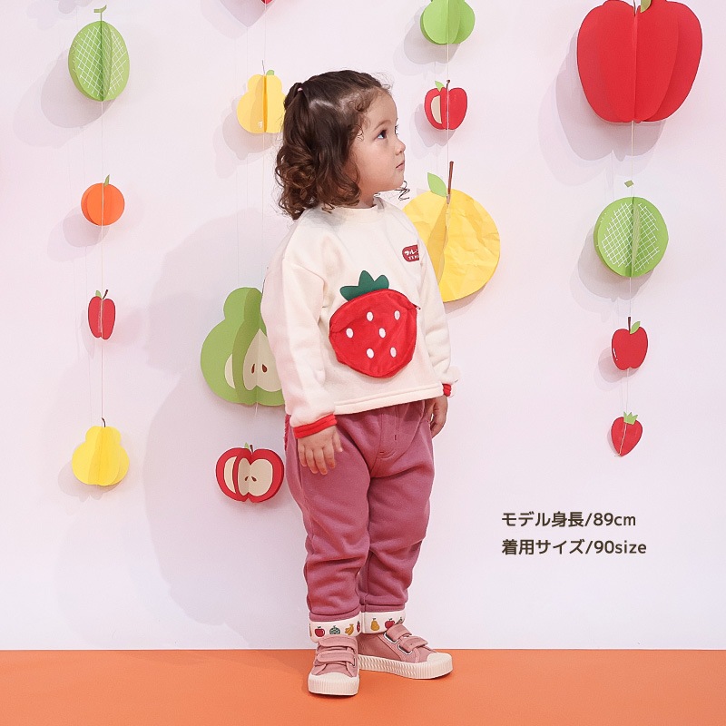 キッズ 10分丈パンツ スウェットパンツ 裏起毛 フルーツ アップリケ フリース 男の子 女の子 【フルーツ天国】 ベビー ストレッチ ズボン ボトムス メロン 苺 いちご イチゴ くだもの 果物 裾折り返し 伸縮 ウエストゴム 80 90 95 100 110 120 130