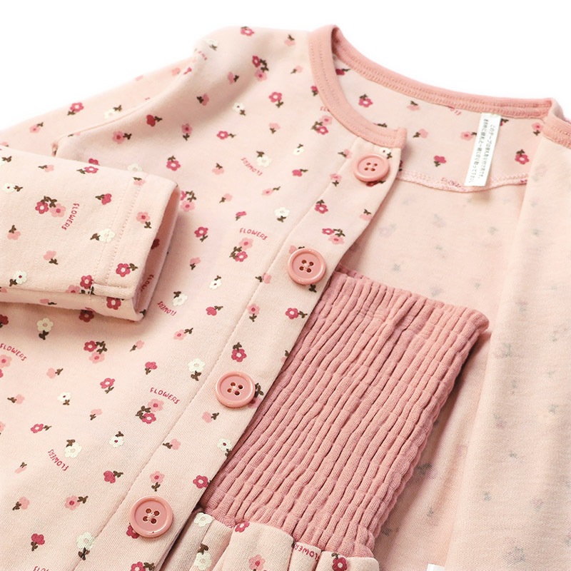 キッズ パジャマ 長袖 女の子 腹巻付き ルームウェア 前開き スムース 総柄 花 動物 プリント (80-130cm)  子供パジャマ 長袖パジャマ 子供 上下セット ベビー 動物 アニマル 猫 ねこ くま クマ フラワー 春 秋 冬 80cm 90cm 95cm 100cm 110cm 120cm 130cm