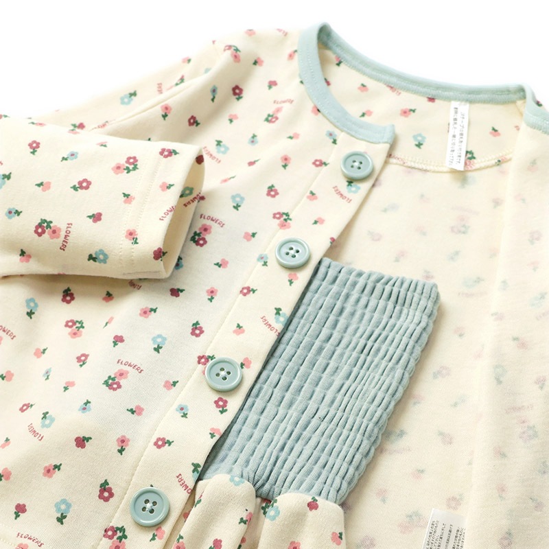 キッズ パジャマ 長袖 女の子 腹巻付き ルームウェア 前開き スムース 総柄 花 動物 プリント (80-130cm)  子供パジャマ 長袖パジャマ 子供 上下セット ベビー 動物 アニマル 猫 ねこ くま クマ フラワー 春 秋 冬 80cm 90cm 95cm 100cm 110cm 120cm 130cm