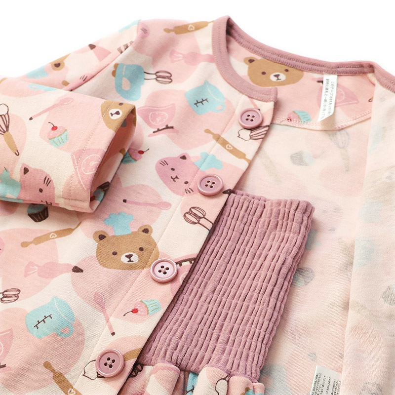 キッズ パジャマ 長袖 女の子 腹巻付き ルームウェア 前開き スムース 総柄 花 動物 プリント (80-130cm)  子供パジャマ 長袖パジャマ 子供 上下セット ベビー 動物 アニマル 猫 ねこ くま クマ フラワー 春 秋 冬 80cm 90cm 95cm 100cm 110cm 120cm 130cm