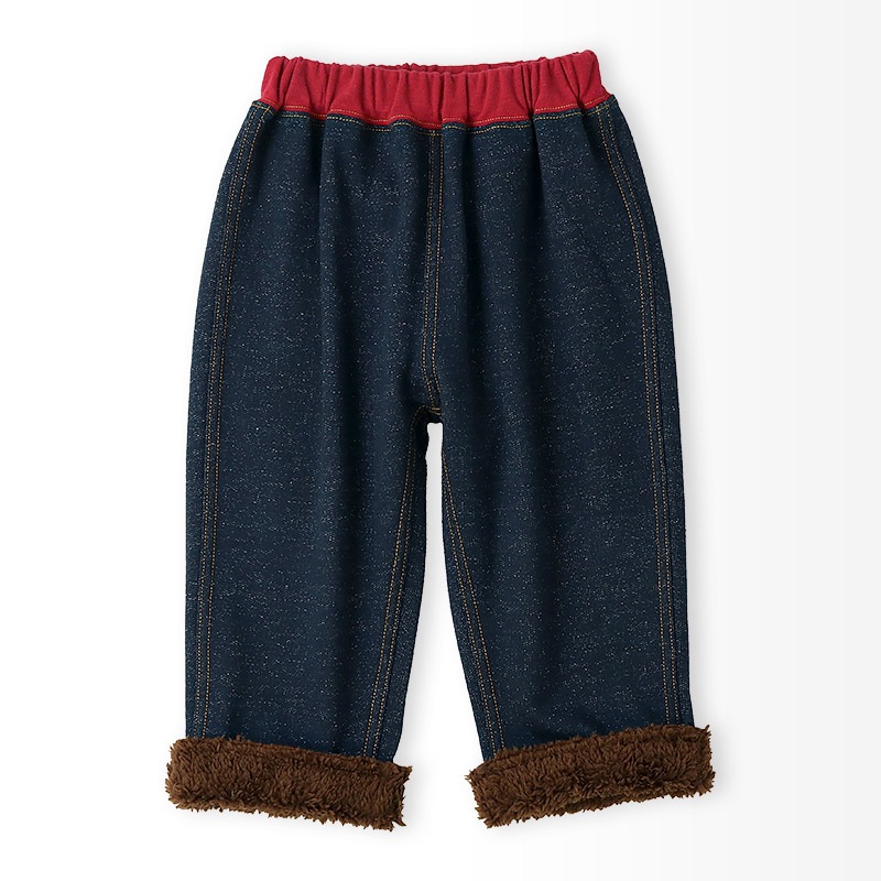 キッズ 10分丈パンツ ニットデニム 裏起毛 フルーツ 裾ボア切替 男の子 女の子 【フルーツ天国】 ベビー ストレッチ ズボン ボトムス ポケット付き 林檎 りんご リンゴ くだもの 果物 裾折り返し 伸縮 ウエストゴム マイクロファイバー フリース 80 90 95 100 110 120 130