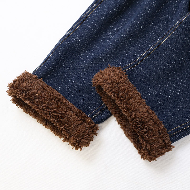 キッズ 10分丈パンツ ニットデニム 裏起毛 フルーツ 裾ボア切替 男の子 女の子 【フルーツ天国】 ベビー ストレッチ ズボン ボトムス ポケット付き 林檎 りんご リンゴ くだもの 果物 裾折り返し 伸縮 ウエストゴム マイクロファイバー フリース 80 90 95 100 110 120 130