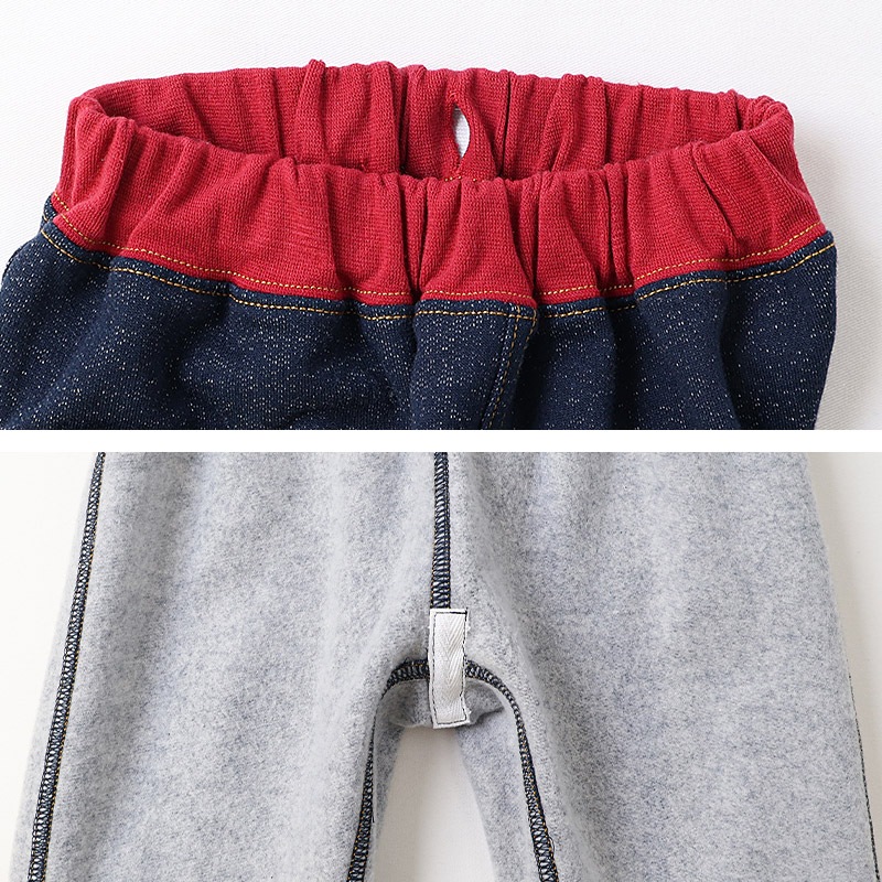 キッズ 10分丈パンツ ニットデニム 裏起毛 フルーツ 裾ボア切替 男の子 女の子 【フルーツ天国】 ベビー ストレッチ ズボン ボトムス ポケット付き 林檎 りんご リンゴ くだもの 果物 裾折り返し 伸縮 ウエストゴム マイクロファイバー フリース 80 90 95 100 110 120 130