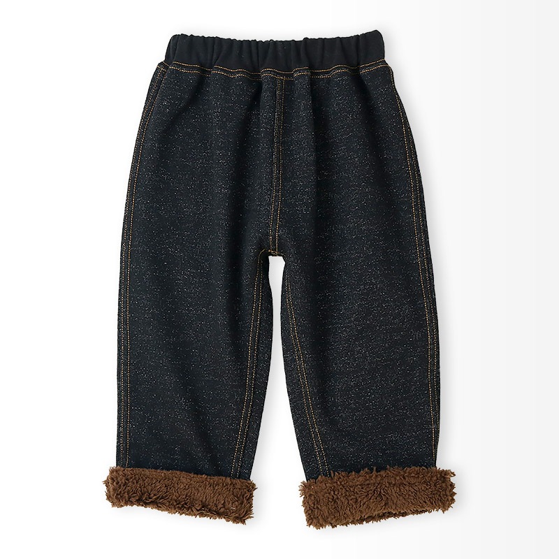 キッズ 10分丈パンツ ニットデニム 裏起毛 フルーツ 裾ボア切替 男の子 女の子 【フルーツ天国】 ベビー ストレッチ ズボン ボトムス ポケット付き 林檎 りんご リンゴ くだもの 果物 裾折り返し 伸縮 ウエストゴム マイクロファイバー フリース 80 90 95 100 110 120 130