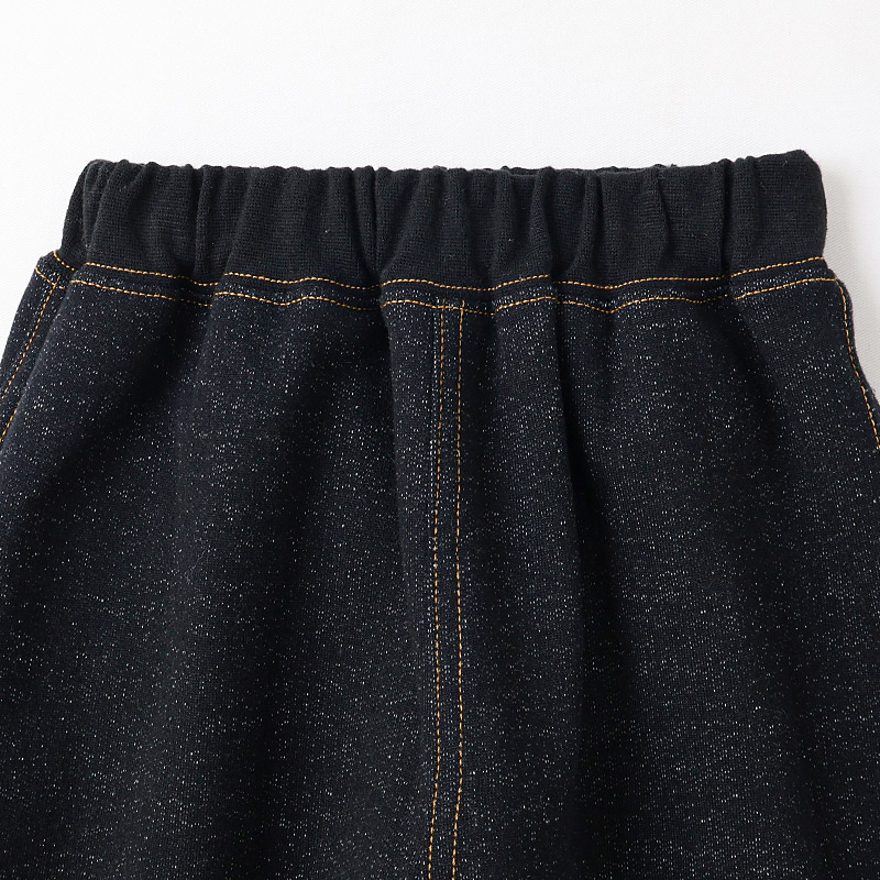 キッズ 10分丈パンツ ニットデニム 裏起毛 フルーツ 裾ボア切替 男の子 女の子 【フルーツ天国】 ベビー ストレッチ ズボン ボトムス ポケット付き 林檎 りんご リンゴ くだもの 果物 裾折り返し 伸縮 ウエストゴム マイクロファイバー フリース 80 90 95 100 110 120 130