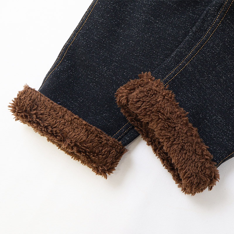 キッズ 10分丈パンツ ニットデニム 裏起毛 フルーツ 裾ボア切替 男の子 女の子 【フルーツ天国】 ベビー ストレッチ ズボン ボトムス ポケット付き 林檎 りんご リンゴ くだもの 果物 裾折り返し 伸縮 ウエストゴム マイクロファイバー フリース 80 90 95 100 110 120 130