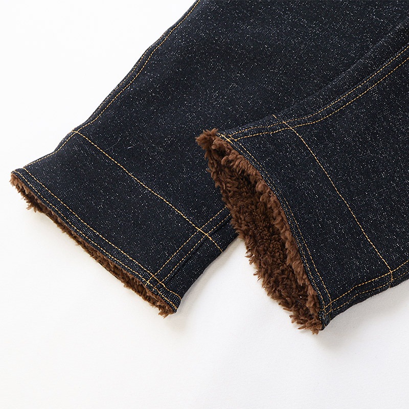 キッズ 10分丈パンツ ニットデニム 裏起毛 フルーツ 裾ボア切替 男の子 女の子 【フルーツ天国】 ベビー ストレッチ ズボン ボトムス ポケット付き 林檎 りんご リンゴ くだもの 果物 裾折り返し 伸縮 ウエストゴム マイクロファイバー フリース 80 90 95 100 110 120 130