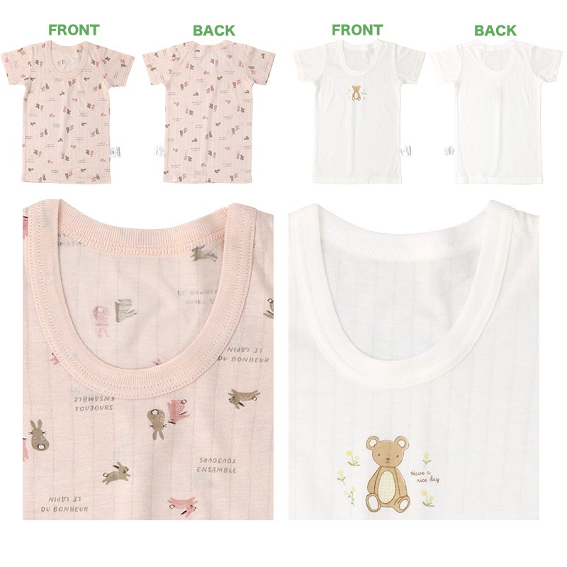 ベビー キッズ 肌着 2枚セット 2枚組 針抜き 接触冷感 半袖 スリーマー アンダーウェア 子供 ( 80-95cm ) プリント 綿 コットン レーヨン オールシーズン 下着 子供服 80cm 90cm 95cm 出産準備 出産祝い