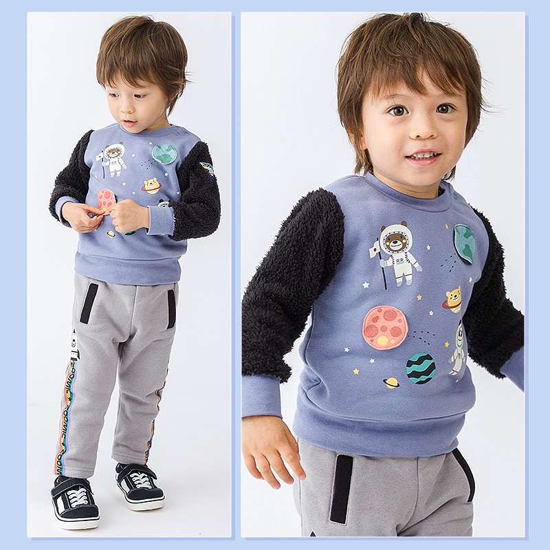 子供服 トレーナー 裏起毛 キッズ 宇宙 くま パンダ ( 80-130cm )【 ZOOMIC ズーミック 】 男の子 どうぶつ ゆったり ワイド おしゃれ 冬服 80cm 90cm 95cm 100cm 110cm 120cm 130cm 