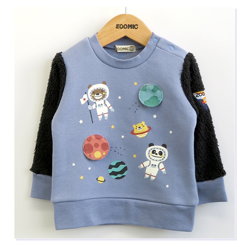 子供服 トレーナー 裏起毛 キッズ 宇宙 くま パンダ ( 80-130cm )【 ZOOMIC ズーミック 】 男の子 どうぶつ ゆったり ワイド おしゃれ 冬服 80cm 90cm 95cm 100cm 110cm 120cm 130cm 