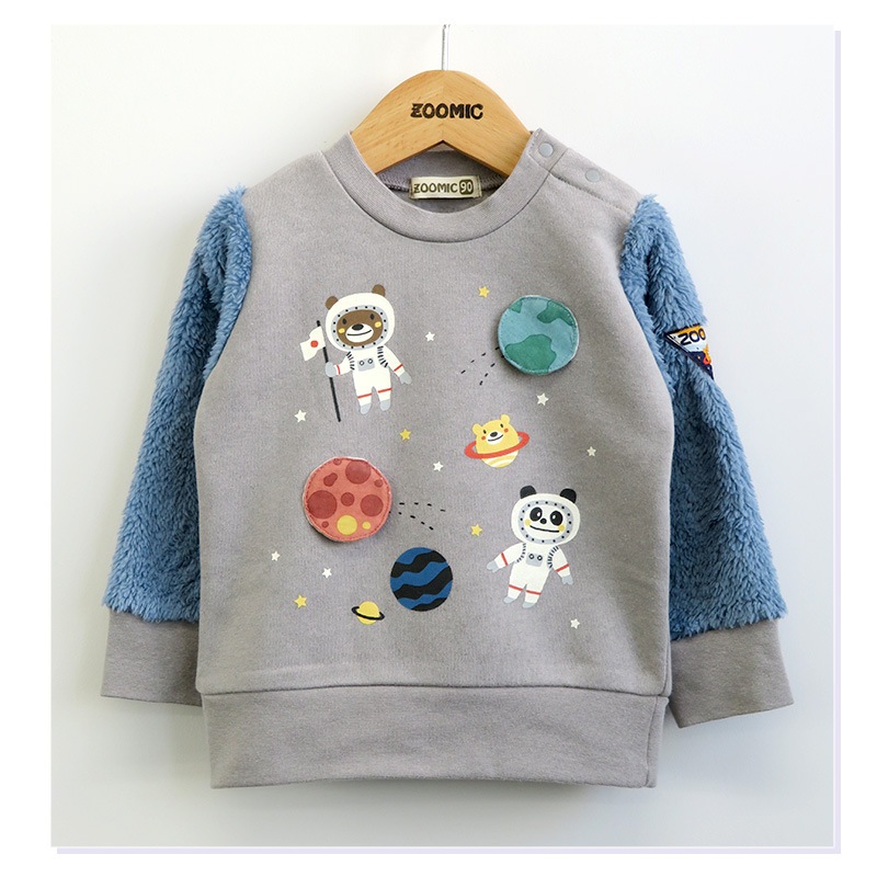 子供服 トレーナー 裏起毛 キッズ 宇宙 くま パンダ ( 80-130cm )【 ZOOMIC ズーミック 】 男の子 どうぶつ ゆったり ワイド おしゃれ 冬服 80cm 90cm 95cm 100cm 110cm 120cm 130cm 