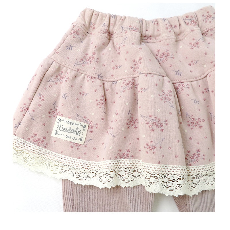 子供服 スカッツ パンツ 裏起毛 小花プリント 重ね着風 ガールズ スカート レギンス ( 80-130cm) 【UZULAND】 ウズランド 女の子 リボン フリル キッズ ベビー くすみ 冬物 80cm 90cm 95cm 100cm 110cm 120cm 130cm