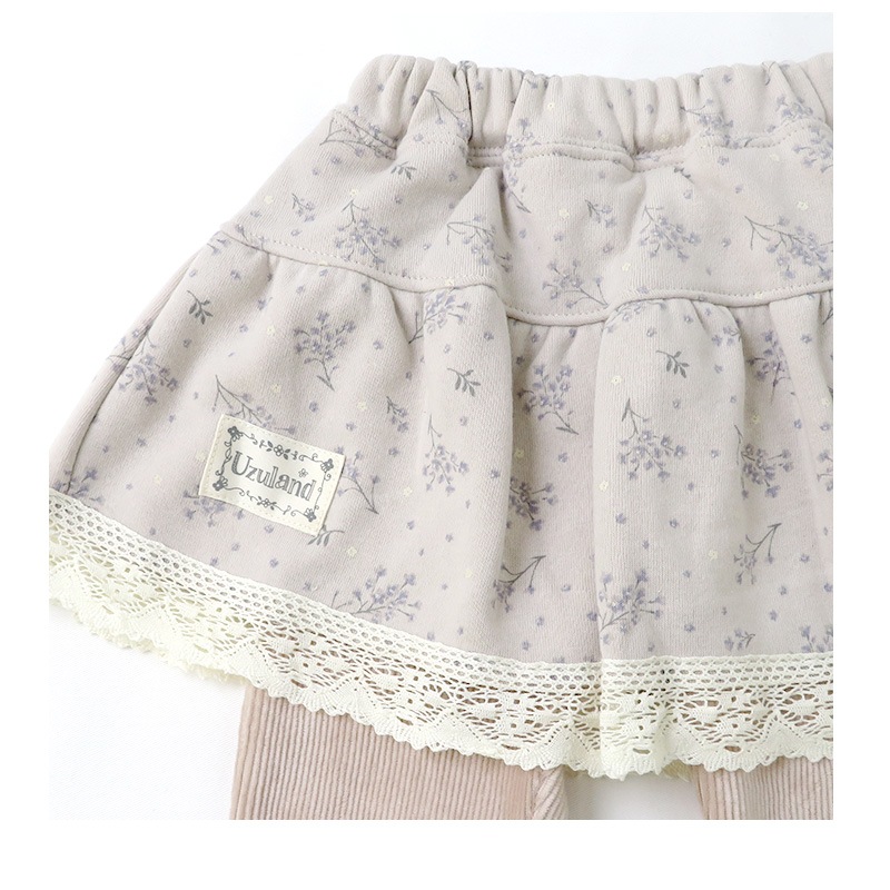 子供服 スカッツ パンツ 裏起毛 小花プリント 重ね着風 ガールズ スカート レギンス ( 80-130cm) 【UZULAND】 ウズランド 女の子 リボン フリル キッズ ベビー くすみ 冬物 80cm 90cm 95cm 100cm 110cm 120cm 130cm