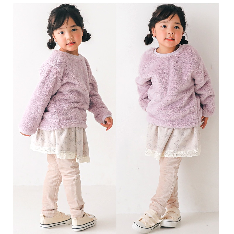 子供服 スカッツ パンツ 裏起毛 小花プリント 重ね着風 ガールズ スカート レギンス ( 80-130cm) 【UZULAND】 ウズランド 女の子 リボン フリル キッズ ベビー くすみ 冬物 80cm 90cm 95cm 100cm 110cm 120cm 130cm