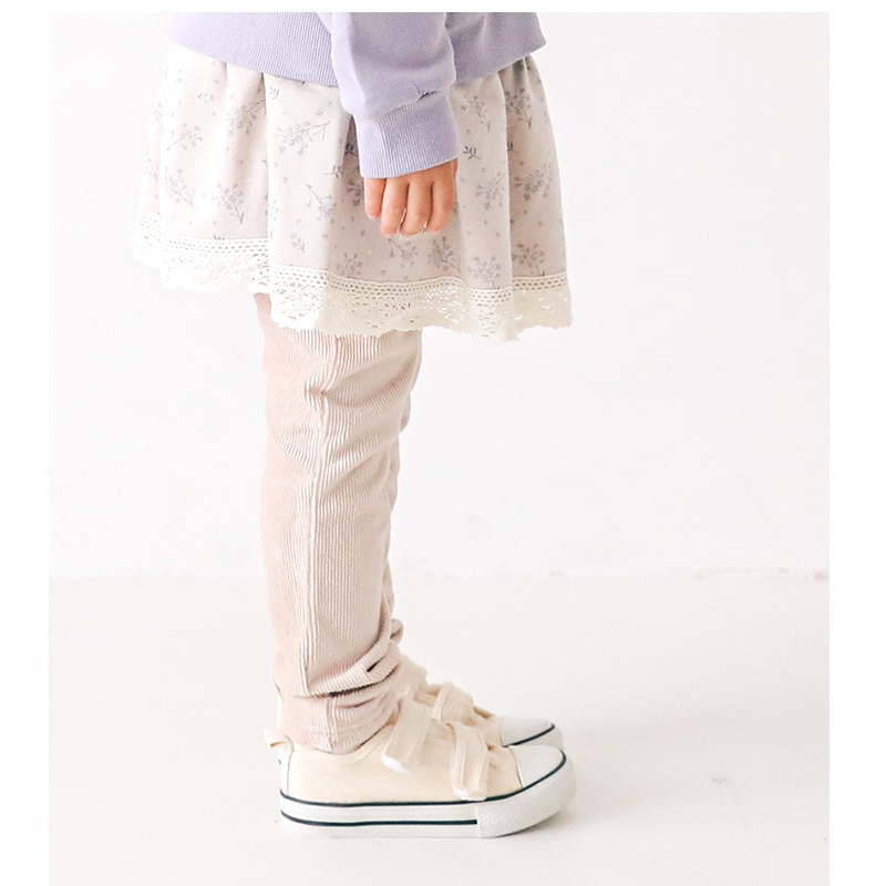 子供服 スカッツ パンツ 裏起毛 小花プリント 重ね着風 ガールズ スカート レギンス ( 80-130cm) 【UZULAND】 ウズランド 女の子 リボン フリル キッズ ベビー くすみ 冬物 80cm 90cm 95cm 100cm 110cm 120cm 130cm
