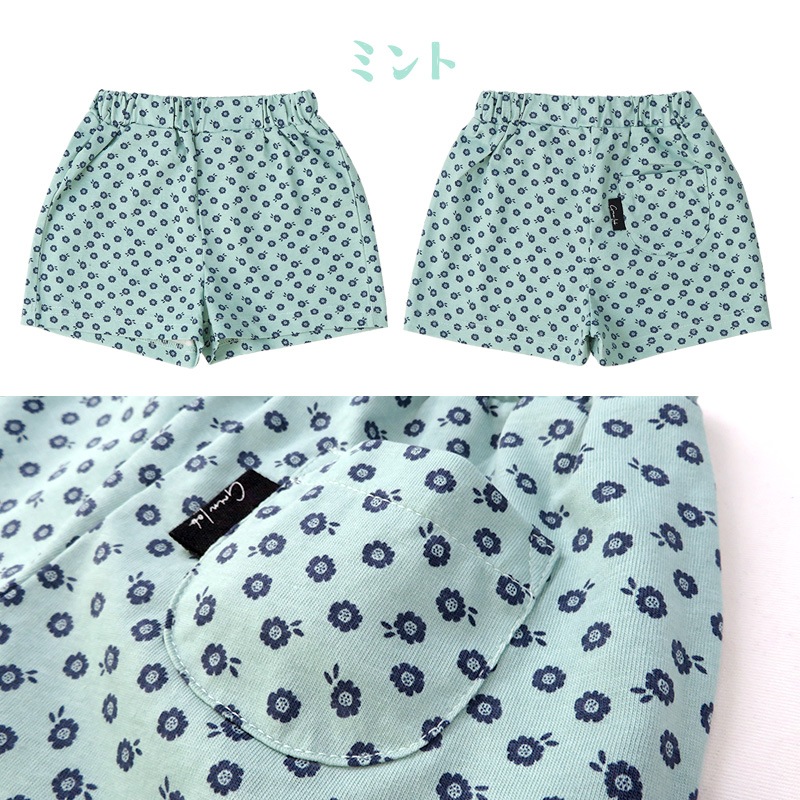 キッズ ボトムス 女の子 ショートパンツ 花 ドット ポケット ( 80-130cm ) 【 GrinLab グリンラボ 】 ガールズ ハーフパンツ 半ズボン 子供服 ズボン ベビー服 フラワー 水玉 80cm 90cm 95cm 100cm 110cm 120cm 130cm