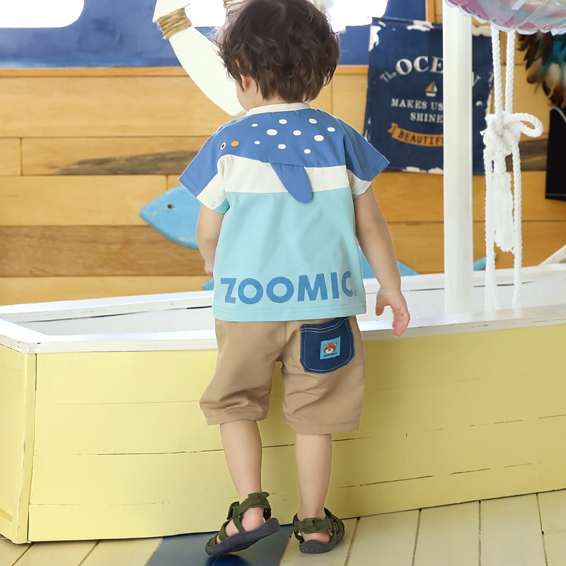 キッズ 5分丈パンツ ハーフパンツ 男の子 女の子 サッカー生地 涼しい 清涼 【ZOOMIC ズーミック】 ベビー ストレッチ ズボン ボトムス 伸縮 ウエストゴム アニマル 動物 クジラ くじら くま キャラクター 男児 女児 80 90 95 100 110 120 130